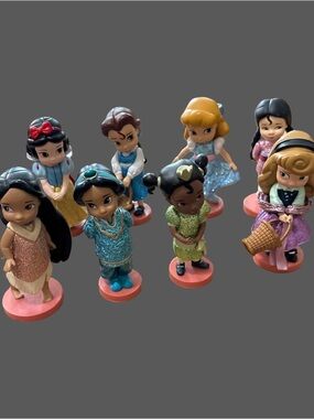 Disney Glitter Outfit Princess Mini Figures — Blue, Pink, Green, Gold
